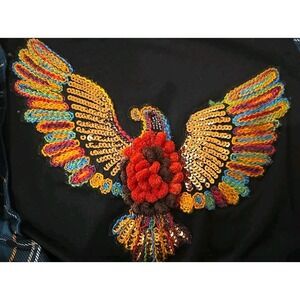 Women's Crochet Eagle‎ Sequined Plaid Ruffled Long Sleeves Top Boho Chic SZ S